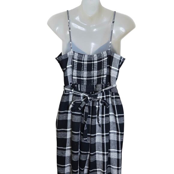 American Eagle Women’s Plaid Jumpsuit Medium Black White Linen‎ Blend One Piece - Picture 7 of 9